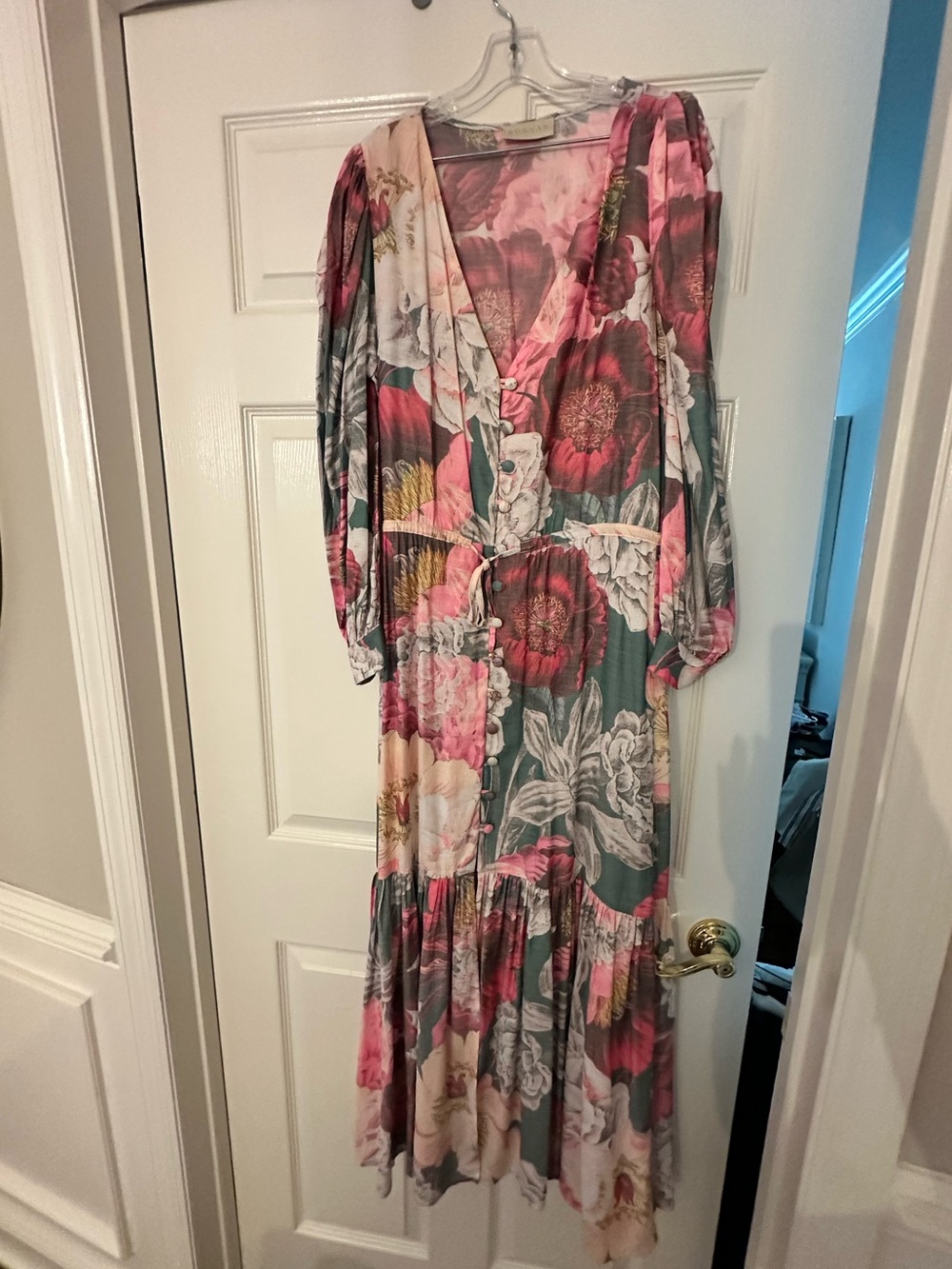 Romantic Floral Maxi Dress in Pink and Green
